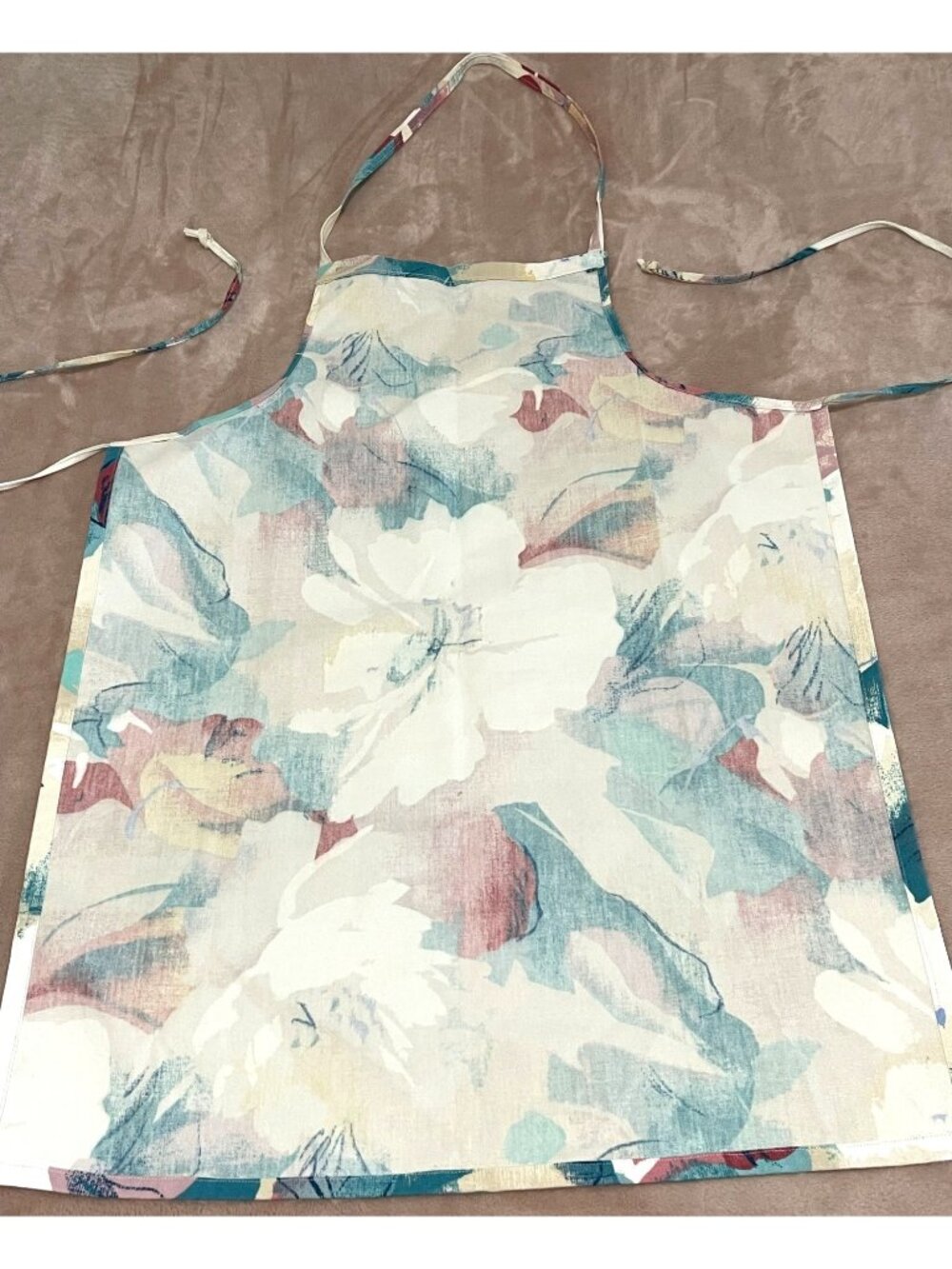Boutique Watercolor Flower Botanical Bib Chef Green Apron Cooking Baking Kitchen - Picture 2 of 9